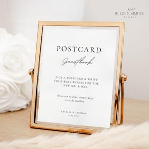 Cartão postal de sinal de livro de visitas, livro de visitas de casamento alternativo exclusivo, elegante moderno e minimalista, modelo editável do Canva, download instantâneo - WSS04