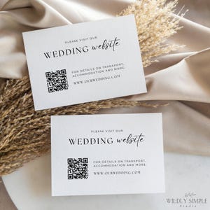 Hochzeitswebsite-Einlegekarte, Online-Details mit QR-Code, moderne minimalistische Karte, elegante Schrift, bearbeitbare Canva-Vorlage, WSS02