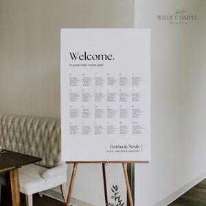 Stoelindeling op alfabet, alfabetisch bruiloft plattegrond groot, modern minimalistisch, bewerkbare canva-sjabloon, instant download - WSS03