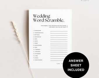 Wedding Word Scramble Editable, Bridal Shower Table Game, Fun Modern Jumble Game, DIY Printable Canva Template, Instant Download - WSS03