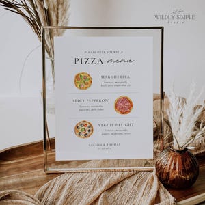 Pizza Bar Menü Schild, Elegante Hochzeit Tisch Dekoration, Italienisches Buffet Empfang Food Station, bearbeitbare Canva Vorlage, Instant Download, WSS04