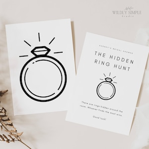 Jeu de douche nuptiale chasse aux bagues, activité de poule EVJF imprimable, trouver le signe de la bague, modèle de toile modifiable, téléchargement immédiat, WSS05