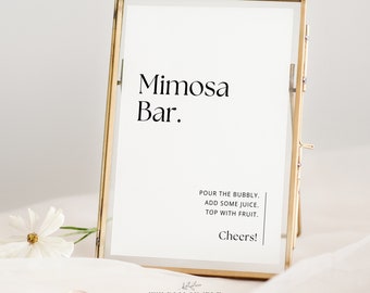 Mimosa Bar Sign, Modern Minimalist Wedding Decor, Drink Refreshments Table Sign, Editable Canva Template, DIY Instant Download - WSS03