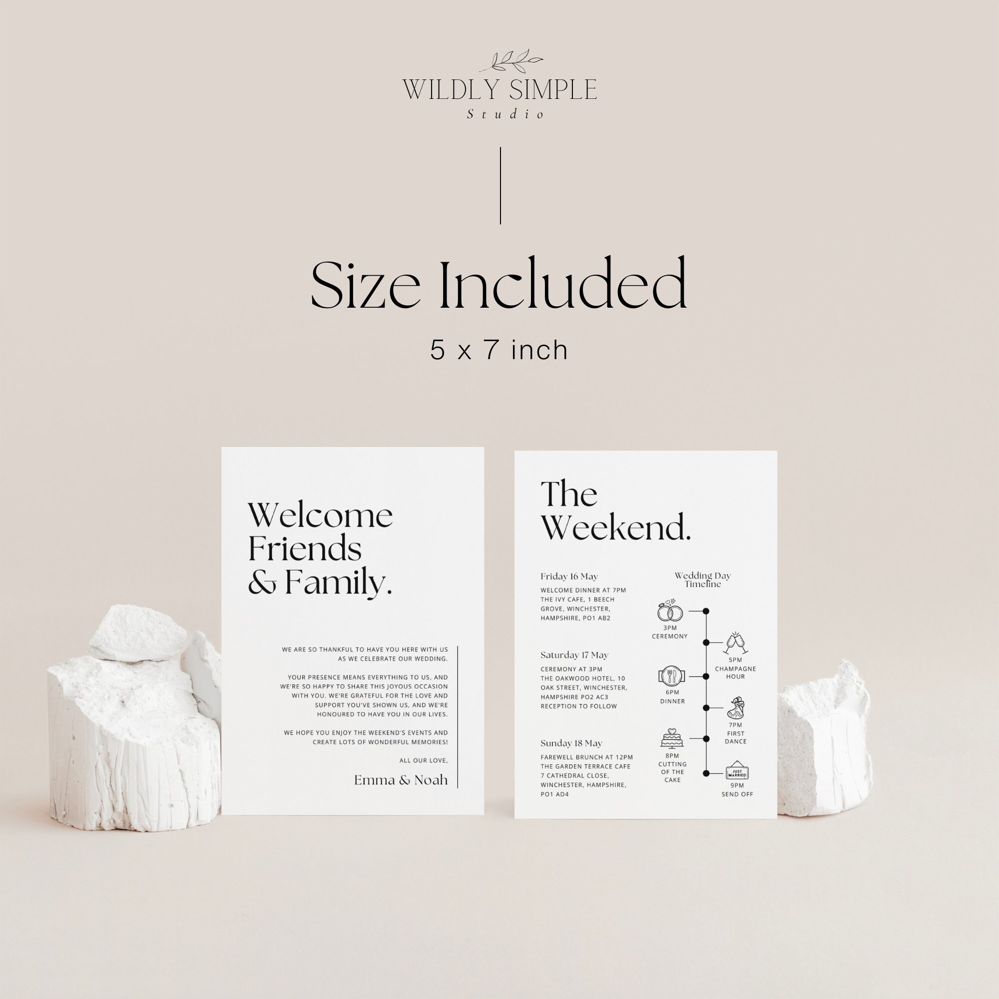 Wedding Weekend Info for Wedding Party, Welcome Bag Note and Timeline ...