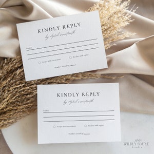 Elegante bruiloft RSVP-kaart, scriptreactie uitnodiging invoegen, vriendelijk antwoordverzoek, DIY bewerkbare canvassjabloon, digitale download - WSS04