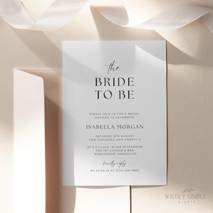 Minimalist Bridal Shower Invitation Template, Modern Bridal Shower Invite, Simple Bride to Be, Editable with Canva, Instant Download, WSS02