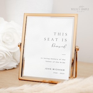 Gereserveerd voor overleden teken, elegante bruiloft in Loving Memory-sjabloon, Heaven Memorial Seat, bewerkbaar met canvas, Instant Download - WSS01