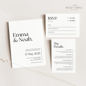 Suite de faire-part de mariage moderne, ensemble de modèles de toile minimaliste, RSVP avec demande de chanson, jeu de cartes de détails, bricolage téléchargement immédiat - WSS03