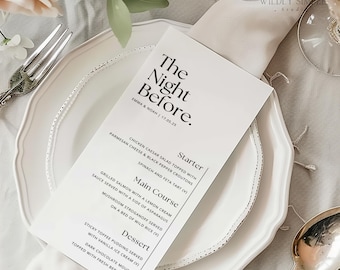 Rehearsal Dinner Menu Template, The Night Before Setting Card, Modern Wedding Place Cards, Editable With Canva, Instant Download - WSS03
