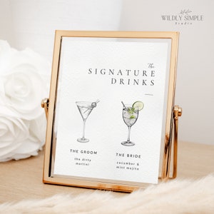 His and Hers Drink Signage, Signature Cocktail Sign, Wedding Bar Menu, Bride & Groom Drinks, Editable Template, Instant Download - WSS01