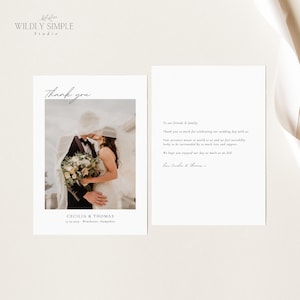 Foto Dankeskarte nach der Hochzeit, elegante Note mit Bild, moderne minimalistische Hochzeit, sofortiger Download, bearbeitbare Canva Vorlage - WSS04