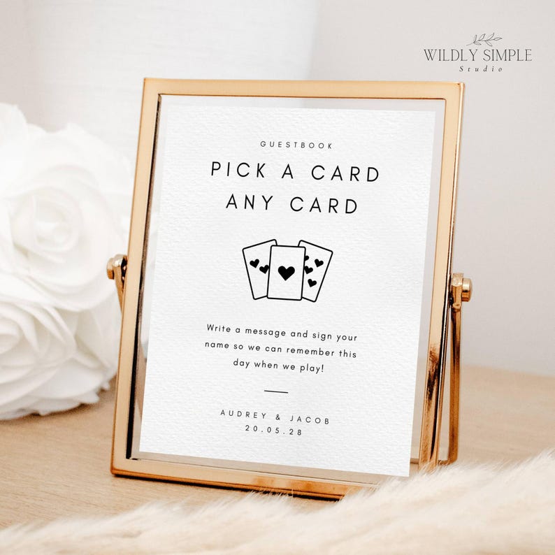 Pick a Card Wedding Guestbook Sign, Playing Cards Guest Book, Editable ...