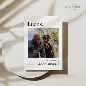 Cartão de padrinho simples, você será meu cartão de padrinho com foto, proposta de festa de casamento, modelo Canva editável, download instantâneo - WSS03