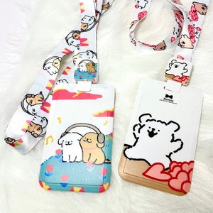 Lindo patrón de dibujos animados titular de la tarjeta de identificación y cordón, titular de la insignia, elegante titular de la identificación, accesorio de bolso colorido, titular de la tarjeta Kpop Idol, regalo adorable