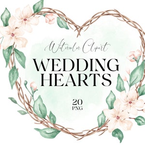 Clipart de coroa de coração floral de casamento png. Cartão de casamento em aquarela convida design para impressão. Quadro de natureza primavera. Sublimação de amor em formato de coração