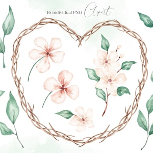 Wedding Floral Heart Wreath Clipart Png. Watercolor Wedding Card Invite ...