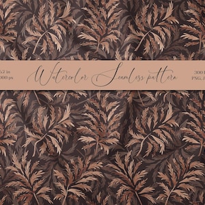 Mocha mousse fashion print Pampas grass seamless pattern Boho background Brown beige repeat print Hand drawn abstract watercolor print