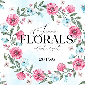 Clipart de bordure de cadre couronne de fleurs aquarelle PNG. Pensée enfantine florale de pavot. Papillon de fleurs sauvages d'été. Ensemble à imprimer Pensées coquelicots
