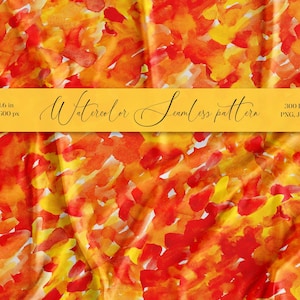 May include: Abstract watercolour seamless pattern in red, orange, and yellow hues. The design features brushstrokes, with the text "Watercolor Seamless pattern" and dimensions 11.6 x 11.6 in (29.5 x 29.5 cm). The image is 3500x3500 px.