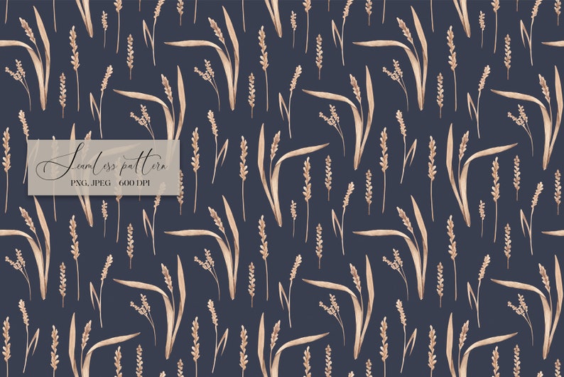 Watercolor Wheat Field Seamless Pattern Png. Individual Repeated Field ...