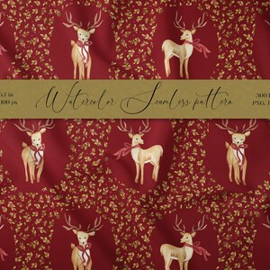 Christmas deer seamless pattern Retro xmas deer print Mistletoe ornament Watercolor deers Vintage Xmas Repeat tile Old style wrapping
