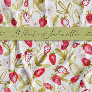 Strawberry seamless pattern Bright summer repeat tile Watercolor hand drawn strawberries garden Colorful fruit print Surface pattern png