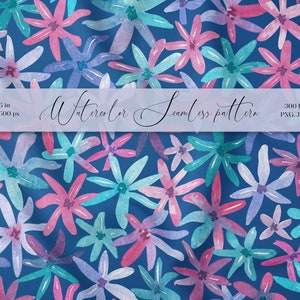 Helle florale Musterdesign. Aquarell Textur blau rosa lila abstrakte Blume. Wiederholen Sie das druckbare Design png. Cartoon Kind digitales Papier