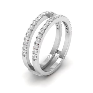Anillo realzador de plata de ley con circonita cúbica: Anillo de boda de doble banda