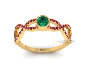 Emerald & Ruby Crossover Ring: Sterling Silver Gemstone Jewelry, minimalist silver rings