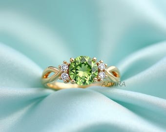 Peridot and CZ Gold Ring: Infinity August Birthstone