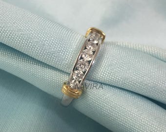 Two-Tone Diamond Band Ring: 925 Sterling Silver Channel Set