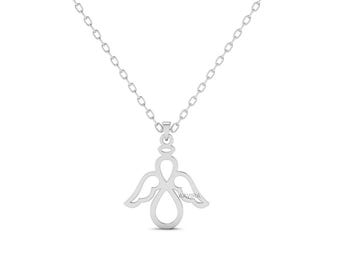 Sterling Silver Angel Necklace: Guardian Angel Wings Pendant
