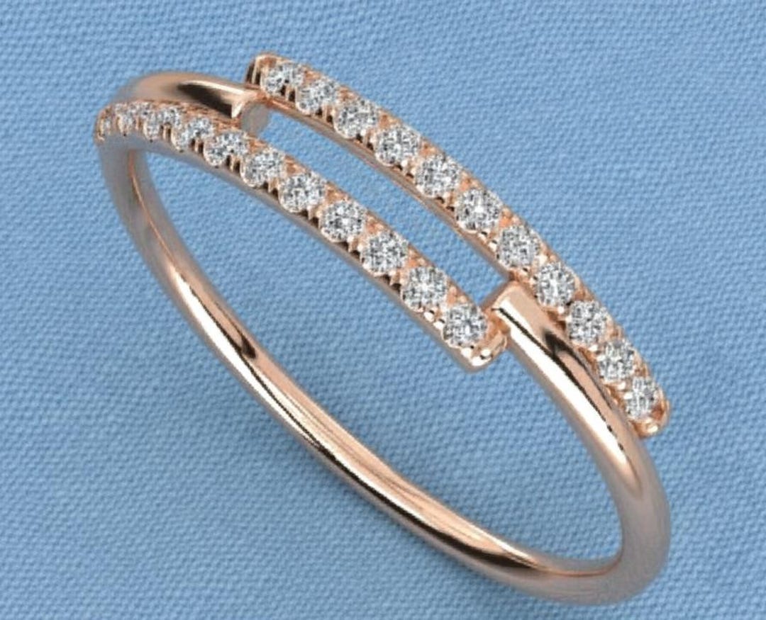 Double Bar Ring • Pavé Diamond Parallel Band • Open Geometric Cuff Ring ...