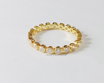 Moissanite Full Eternity Ring: Bezel Set 925 Sterling Silver Wedding Band