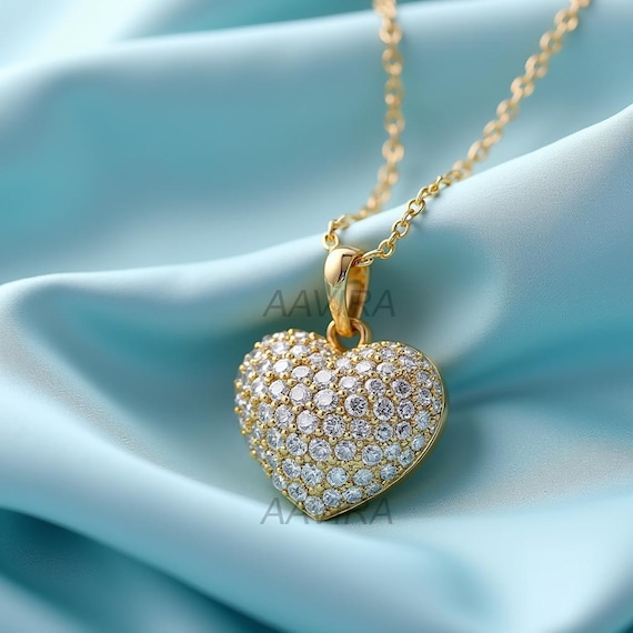 Diamond Cluster Heart Shape Pendant Necklace, Diamond Cluster