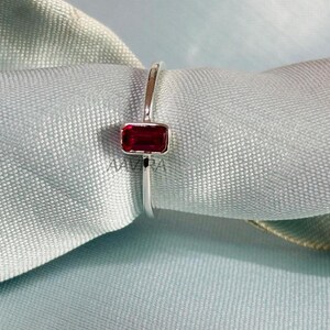 Handmade 14k Yellow Gold Ruby Ring: Emerald Cut Bezel Solitaire, healing rings