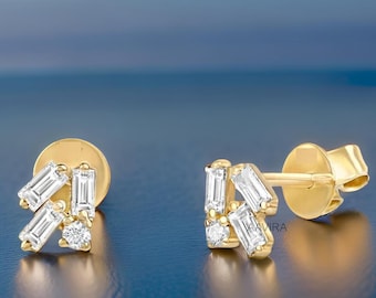 Dainty Baguette CZ Studs: 14k Gold  Sterling Silver Earrings