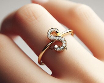 Moissanite Initial Ring: Sterling Silver Alphabet S Ring