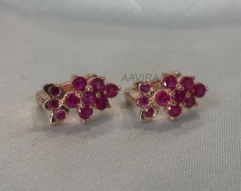 Red Ruby Hoop Earrings: 14K Gold Plated Sterling Silver, earrings gold