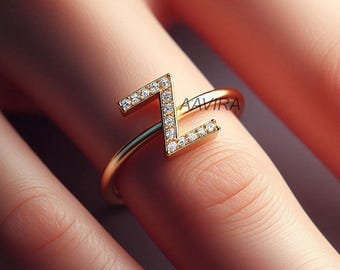 Moissanite Initial Ring: 14k Gold Plated Sterling Silver Letter Z Ring