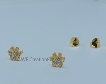 Moissanite Dog Paw Stud Earrings: 14k Gold Plated Sterling Silver