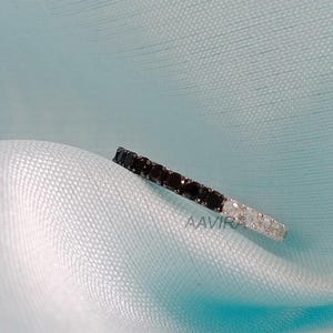 Black White Diamond Eternity Band, Sterling Silver Half Pave Ring