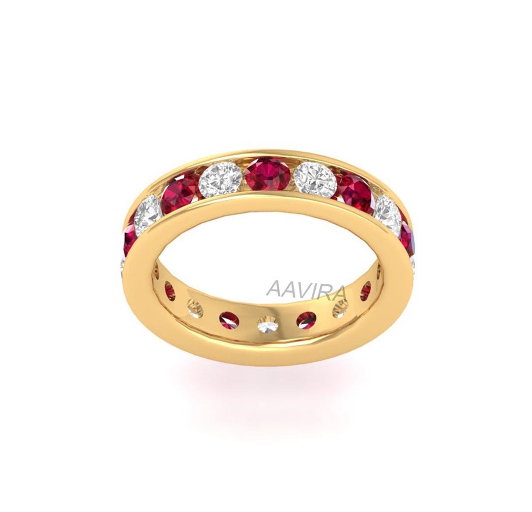 Ruby Diamond 14k Yellow Gold Wedding Band - Sterling Silver Eternity ...