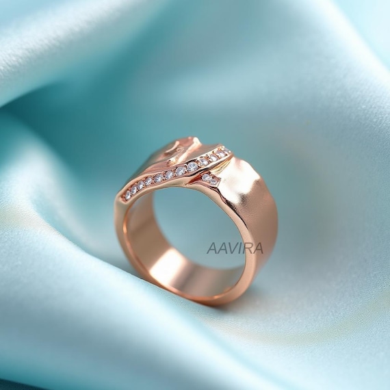 Wedding Band Rose Gold Cubic Zirconia Ring Geometric Rose Gold
