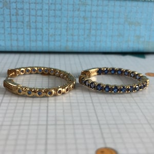 Blue Sapphire Inside Out Hoop Earrings For Women, Round Cut Sapphire Gemstone Hoop Earrings, 14K Yellow Gold Plated, Mothers Day Gifts Mom