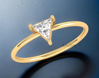 Trillion Cut CZ Ring: 925 Sterling Silver Triangle Solitaire, turquoise rings
