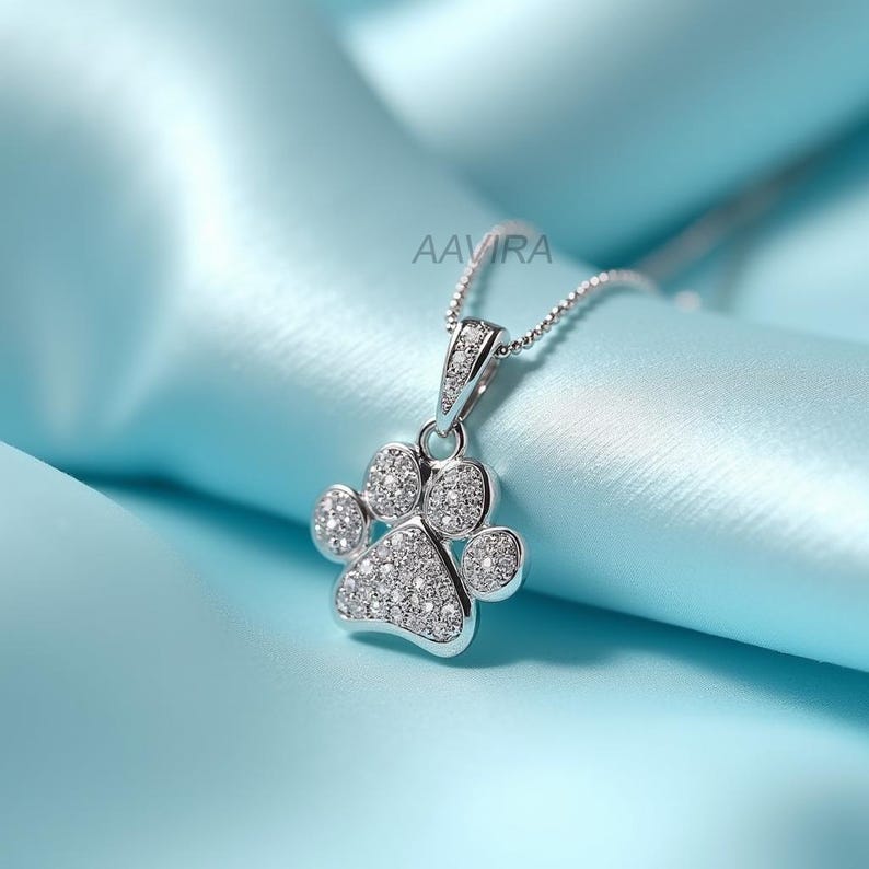 Dazzling Sterling Silver Paw Print Necklace: CZ Pave Pet Memorial - Etsy