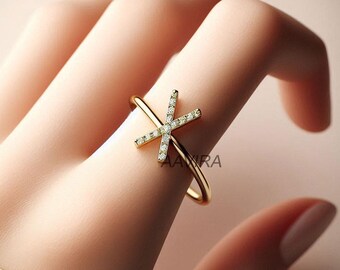 Diamond Initial Ring: Sterling Silver Personalized 'X' Band