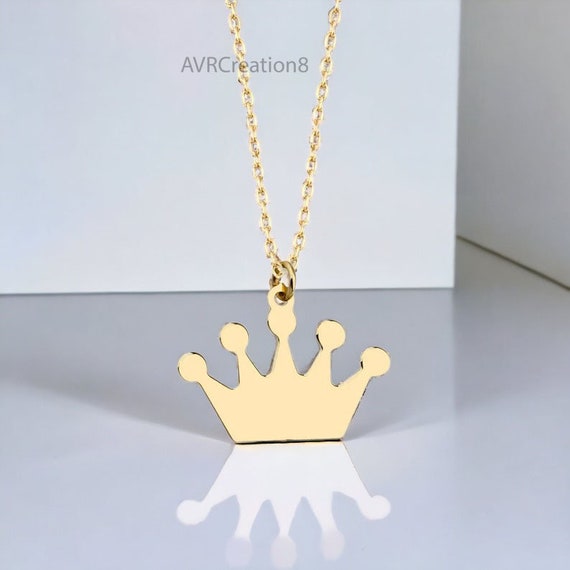 Queen Crown Charm Dainty Pendant Necklace, 14k Yellow Gold Plated, Daily  Wear Pendant, Personalized Gift, 925 Sterling Silver, Gifts For Her