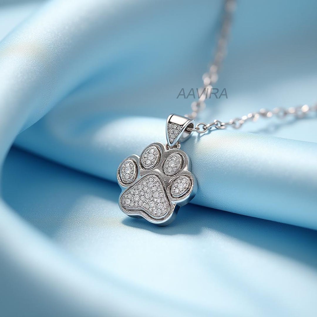 Sterling Silver Paw Print Necklace: Pave CZ Pet Memorial Jewelry - Etsy